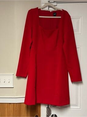 GAP Red Square-Neck Mini Dress with Long Sleeves